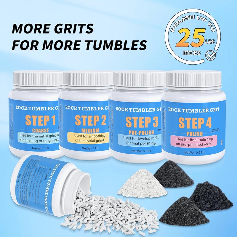KomeStone Rock Tumbler Polishing Grits and Ceramic Tumbling Media Kit | Essential for Polishing, 4 Steps Rock Tumbling Refill Media, Polish up to 25 lbs of Rocks, Work with Any Rock Tumblers, For More Tumbles - Image 3